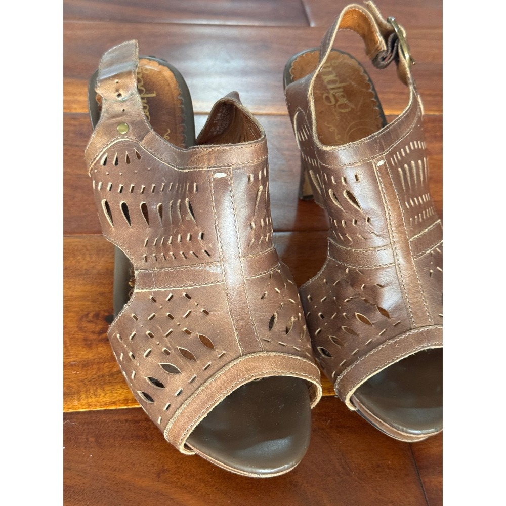 Indigo by Clarks Brown‎ Leather Cutout Slingback Heels Women Size 7.5M